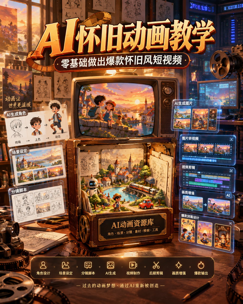 《AI怀旧动画教学，零基础做出爆款怀旧风短视频》